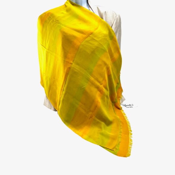 HERMES ParisLightGreen Orange Chiffon silk Scarf 70"x2 8  Logo H PrintFringe(34 - Picture 14 of 14